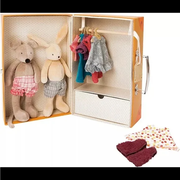 Moulin Roty Travel Case with Mouse & BunnyPlush Dolls
